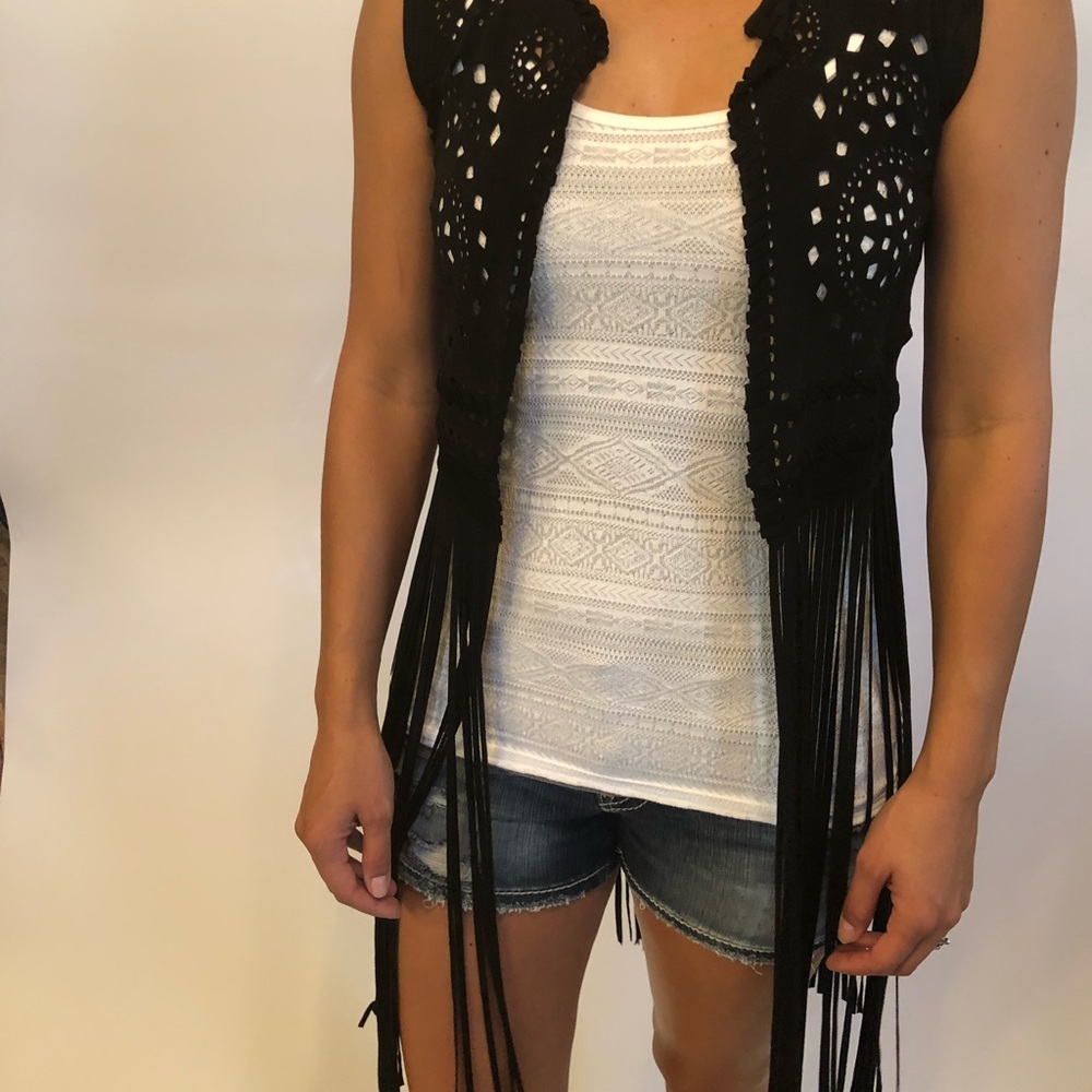 Neman Marcus Genuine Leather Fringe Vest